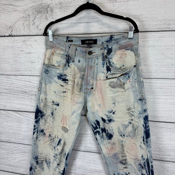 Akoo Men's No Rivals Distressed Paint Printed Big Oak Fit Jeans Size 32 - Picture 2 of 8